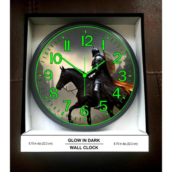 Black Stallion Night Horse In Armor Glow In the Dark Wall Clock
